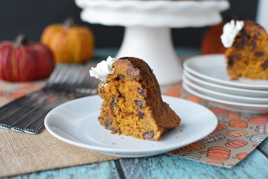 Instant Pot Pumpkin Chocolate Chip Cake - Recipe Perfect For Fall Season and paired nicely with a pumpkin drink or latte