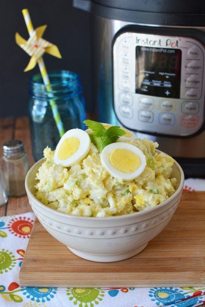 a bowl of instant pot potato salad