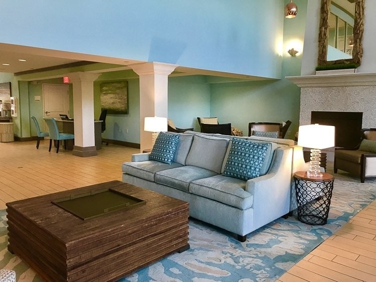 the lobby of the Holiday Inn Resort in Jekyll is updated with modern decor