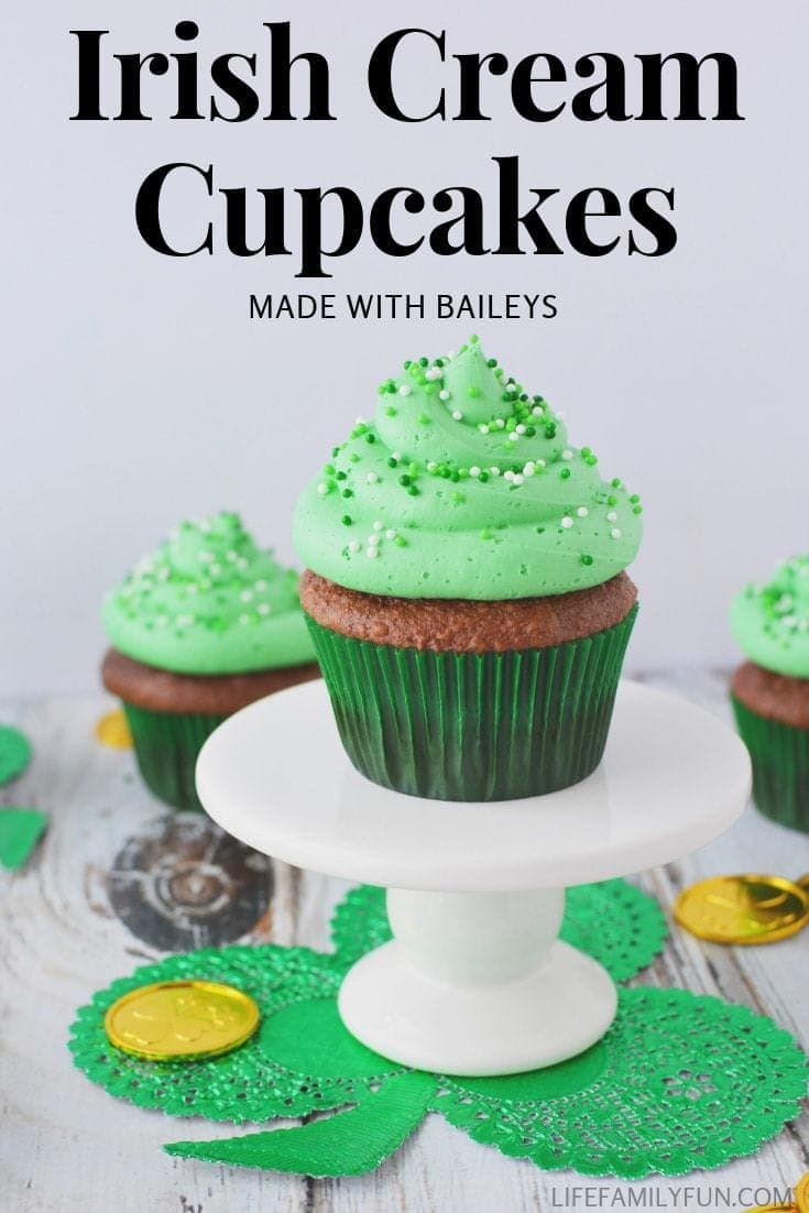Incredibly delicious Irish Cream Cupcakes made with Baileys® These cupcakes are perfect for your St. Patrick's Day festivities. The end result is delicious cupcakes that someone will have to slap your hand to get you to stop eating. Irish Cream Cupcakes for the win! #IrishCreamCupcakes #StPatricksDayRecipes