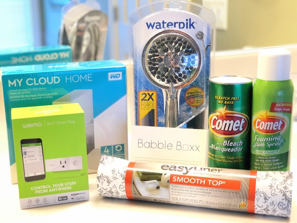 tips buying new home, buying new home tips, buying new home must haves, products you need when buying new home, Waterpik Chrome PowerSpray, comet bleach, comet foaming bath spray, easy liner, my cloud home, wemo