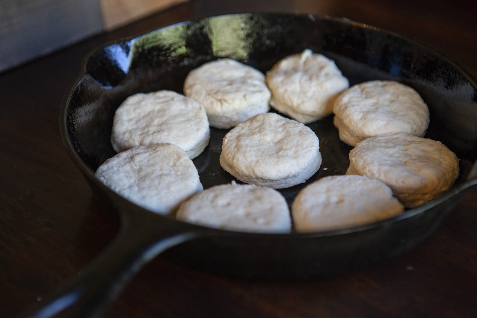 homemade buttermilk biscuits in the iron skillet