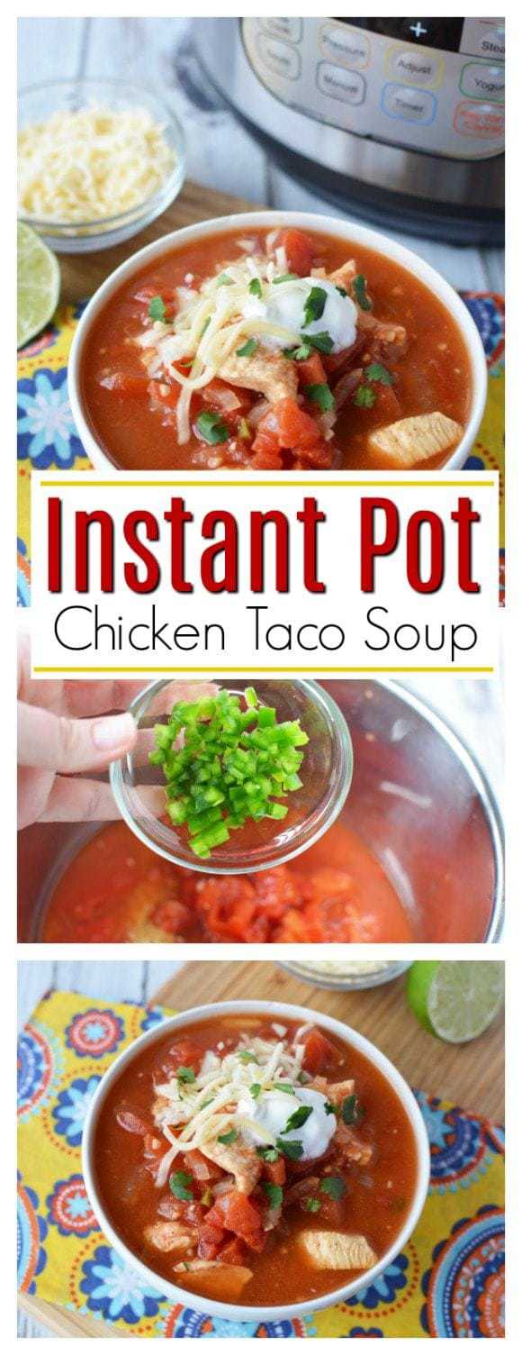 Instant Pot Chicken Taco Soup, perfect soup for a cold winter day. For my family, this is our new go-to Instant Pot Chicken Taco Soup Recipe, without a doubt. Make this Chicken Taco Soup in around 10 minutes. #InstantPot #InstantPotSoup
