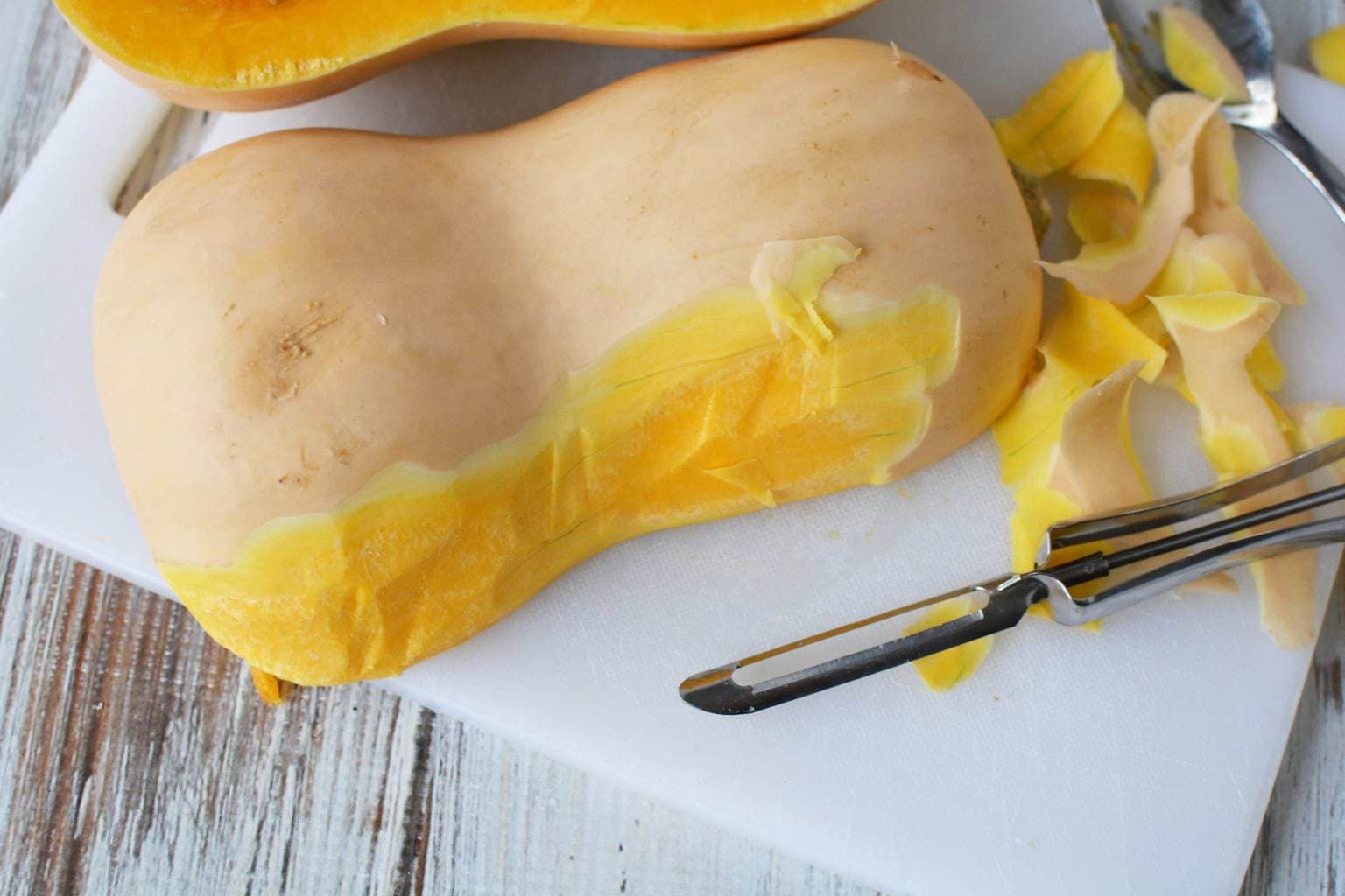 peeling skin from butternut squash