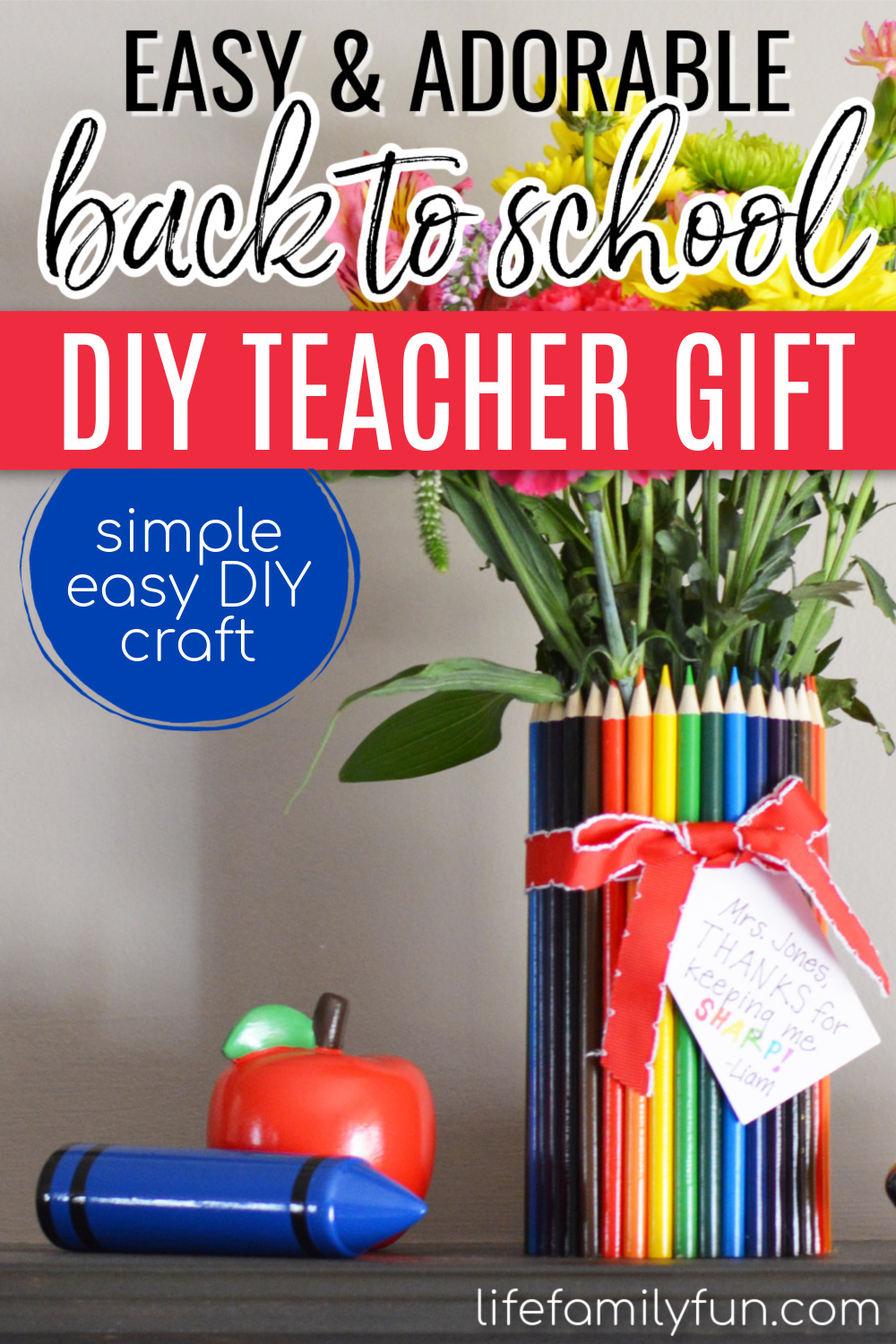 diy teacher gift with colored pencils, pinterest pin
