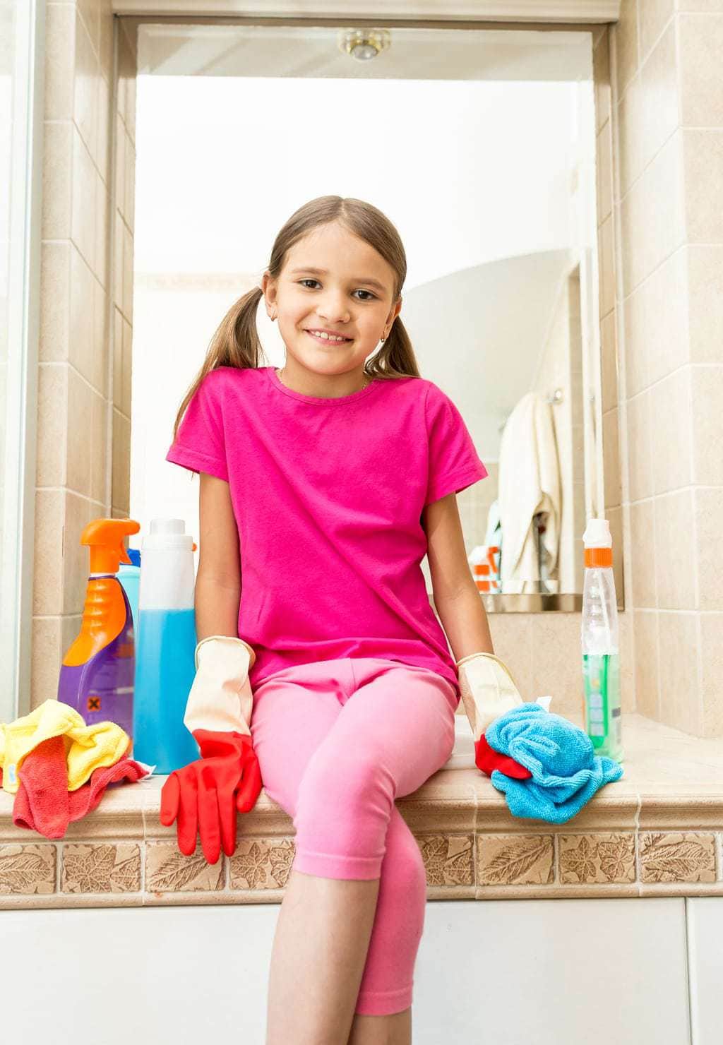 clean bathrooms, kids chores
