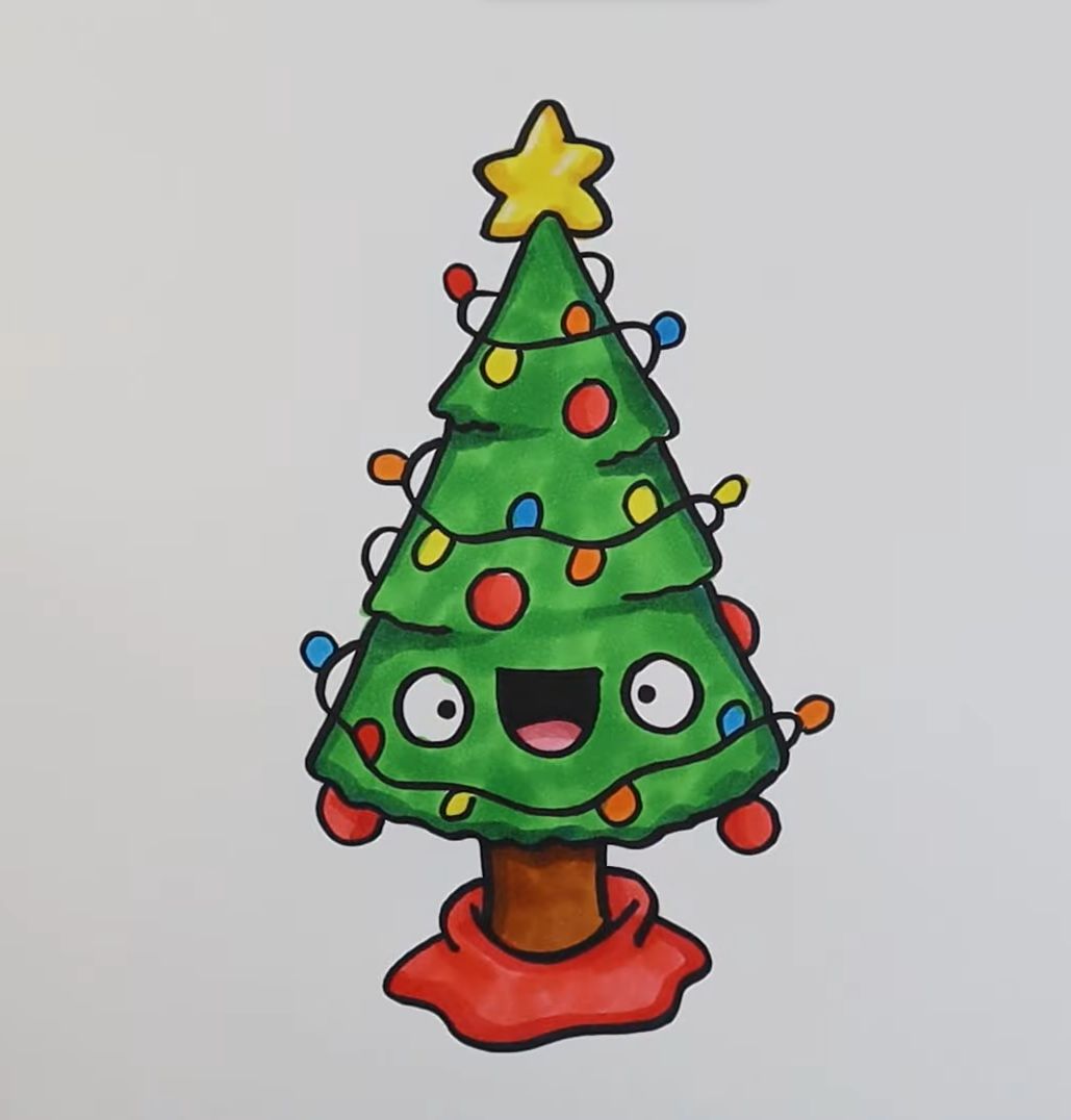 A Cartoon Christmas Tree Drawing Tutorial