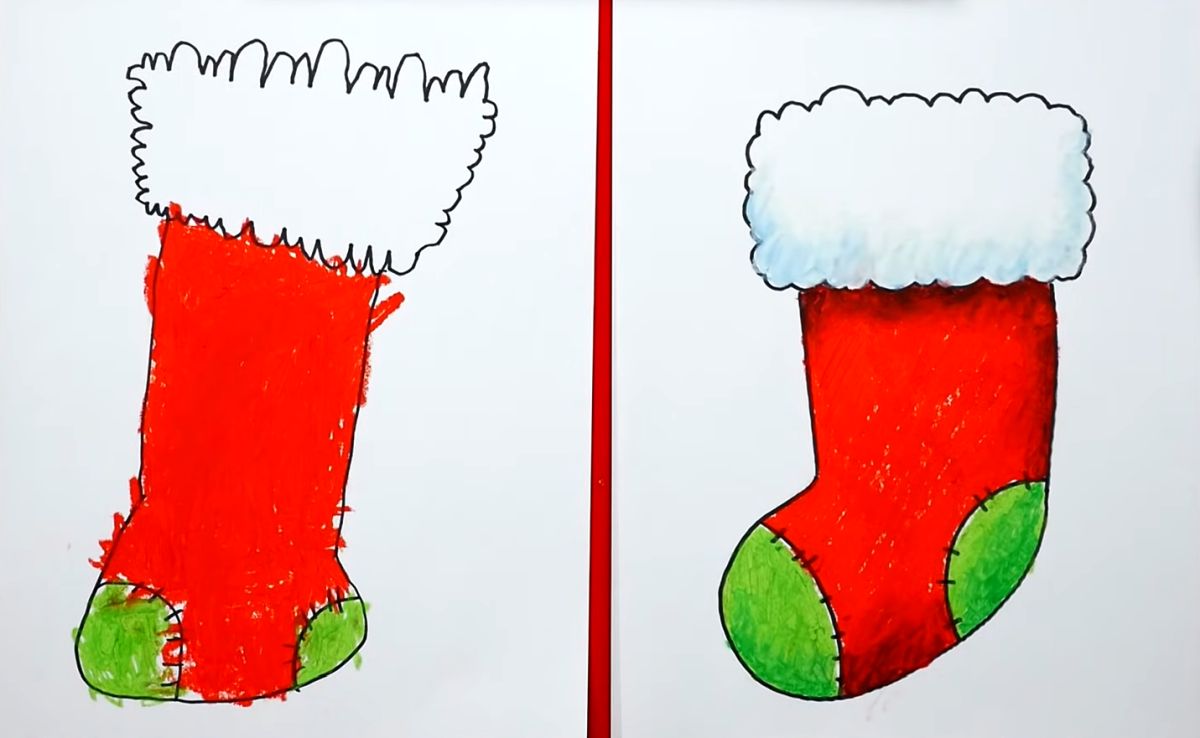 A Christmas Stocking for Kids Drawing Tutorial