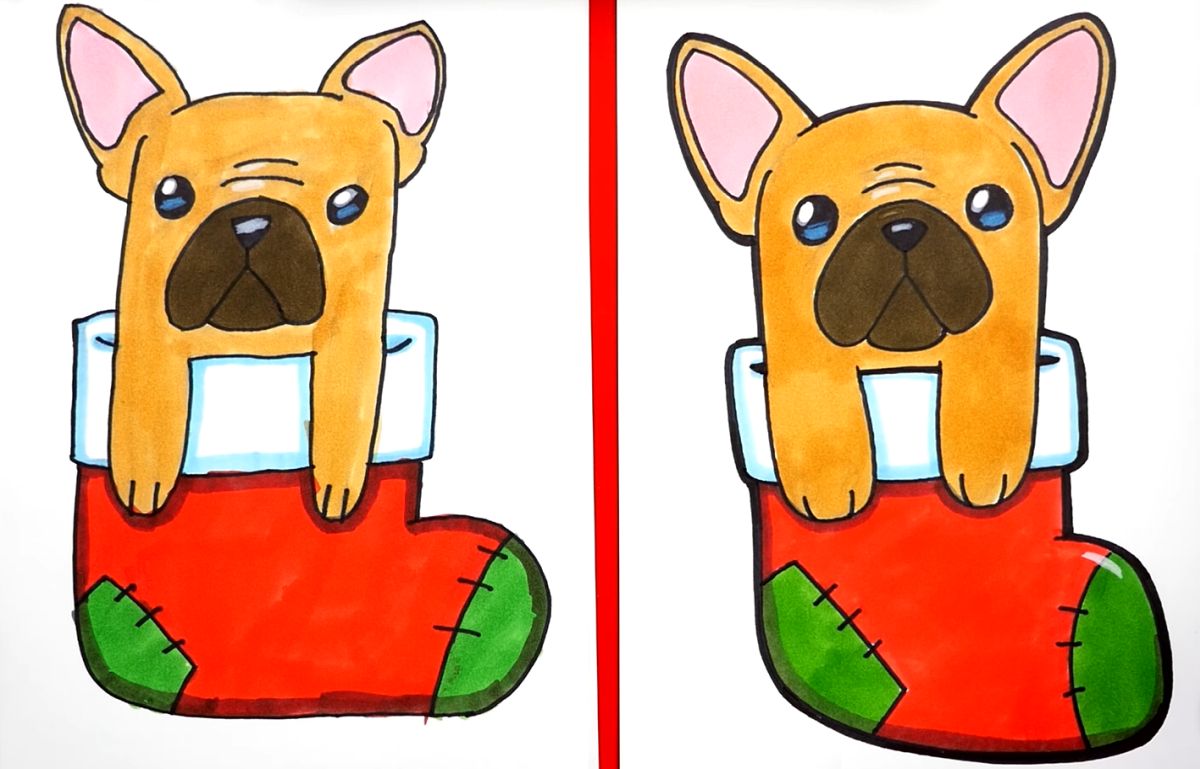 A Christmas Stocking with a Puppy Drawing Tutorial