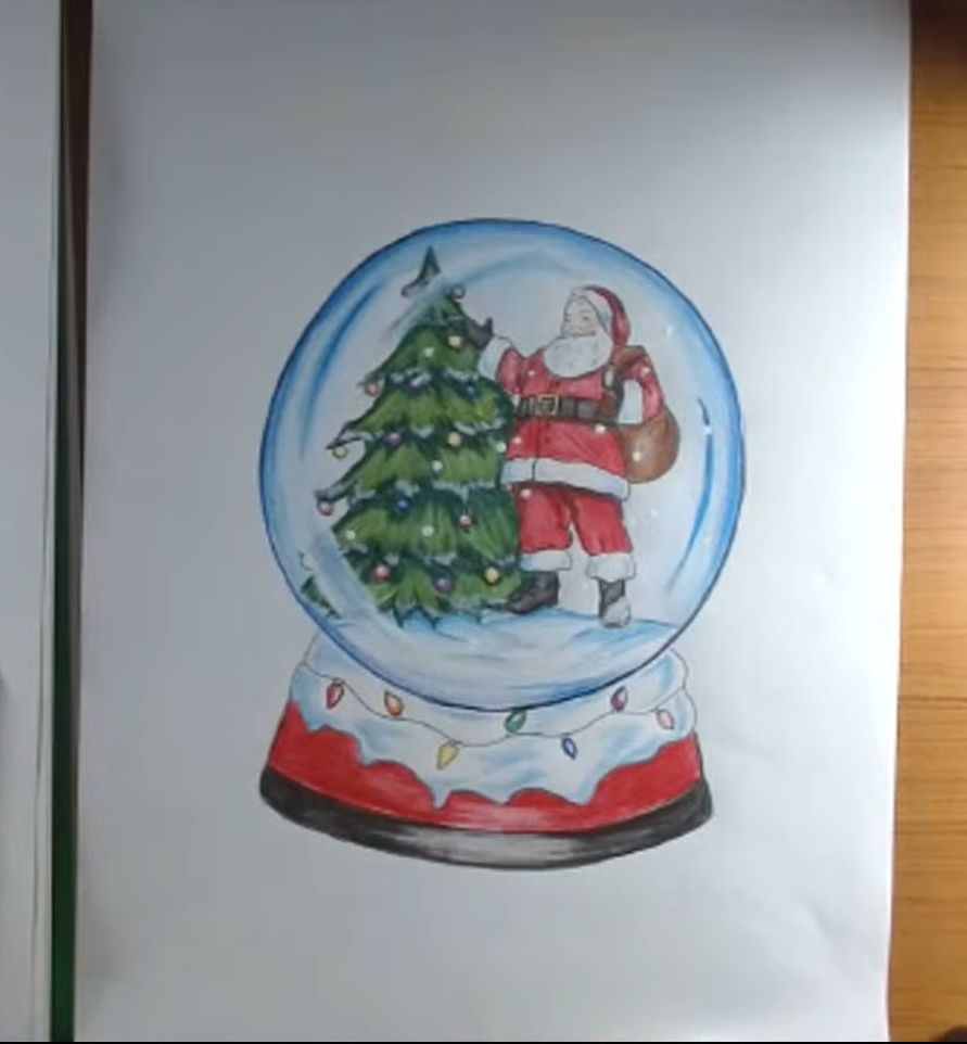 A Snow Globe with Santa Drawing Tutorial