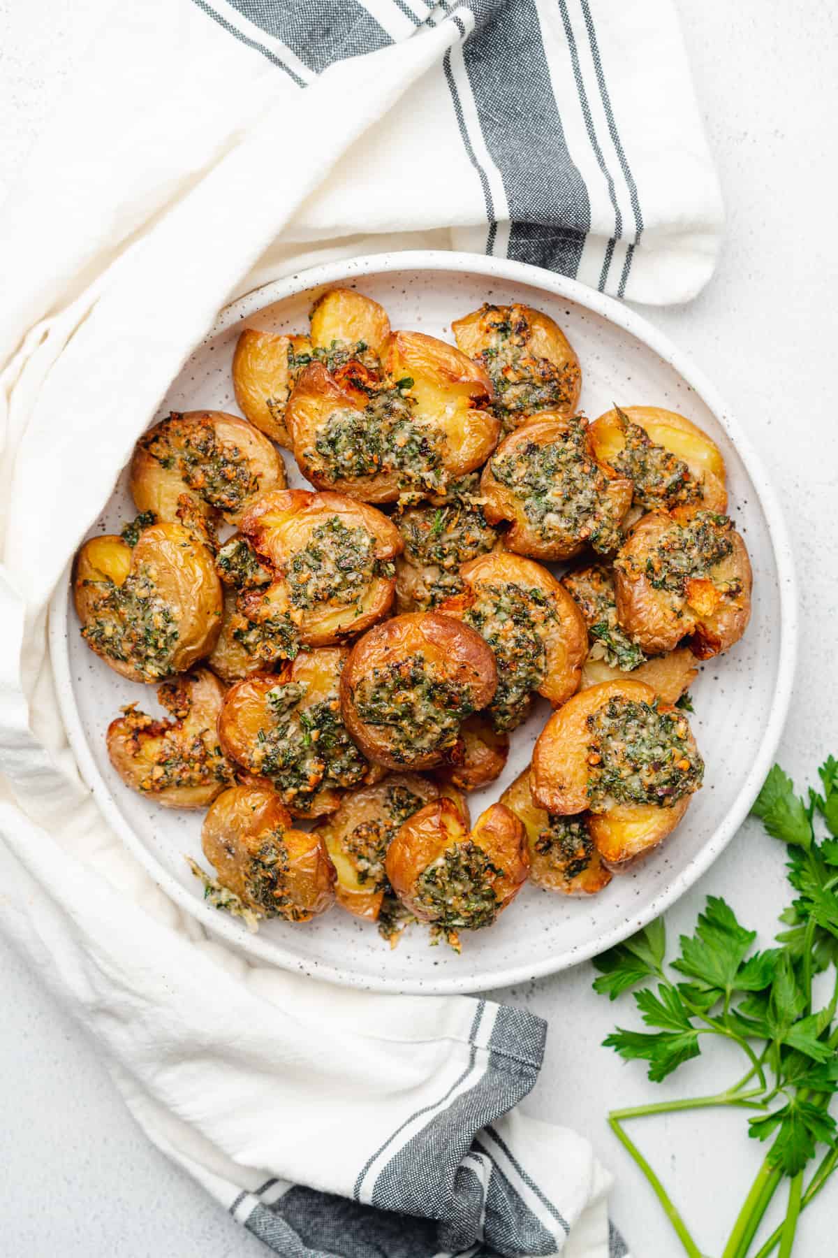 Air Fryer Smashed Potatoes with Garlic & Herbs