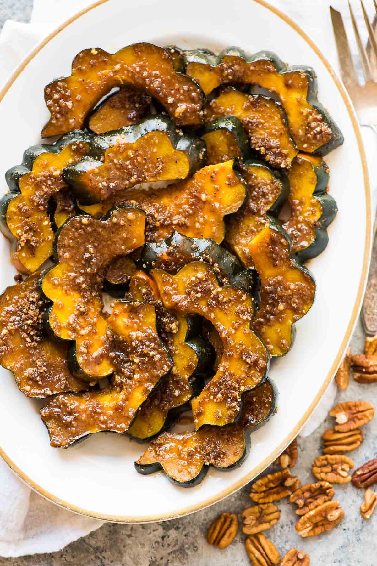 Baked Acorn Squash Slices with Brown Sugar and Pecans