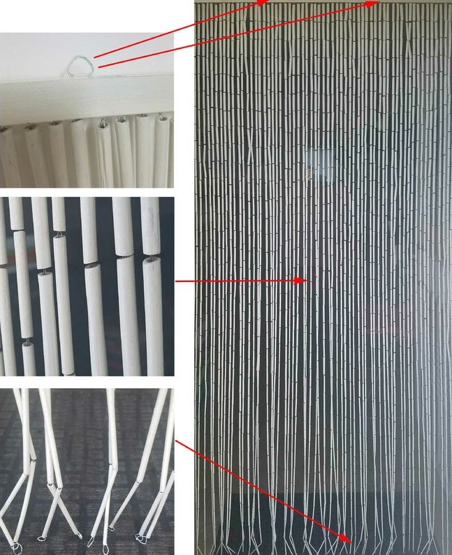 Bamboo Sticks Beaded Solid Semi-Sheer Thermal Single Curtain Panel
