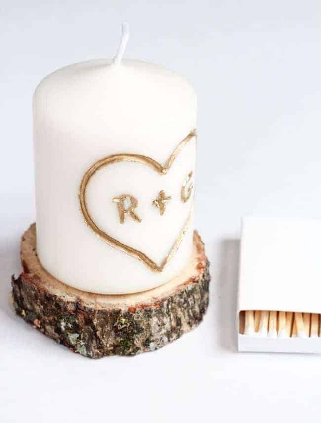 Candle With Initial Carving