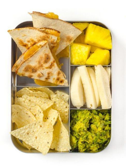Cheesy Quesadilla With Guacemole and Fruit