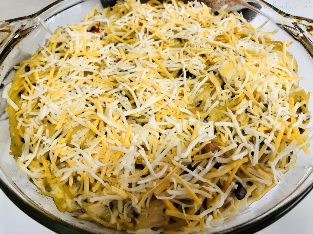 shredded cheese over casserole