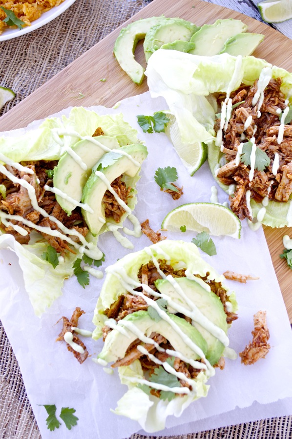 Chipotle Pulled Pork Lettuce Wraps with Avocado Aioli