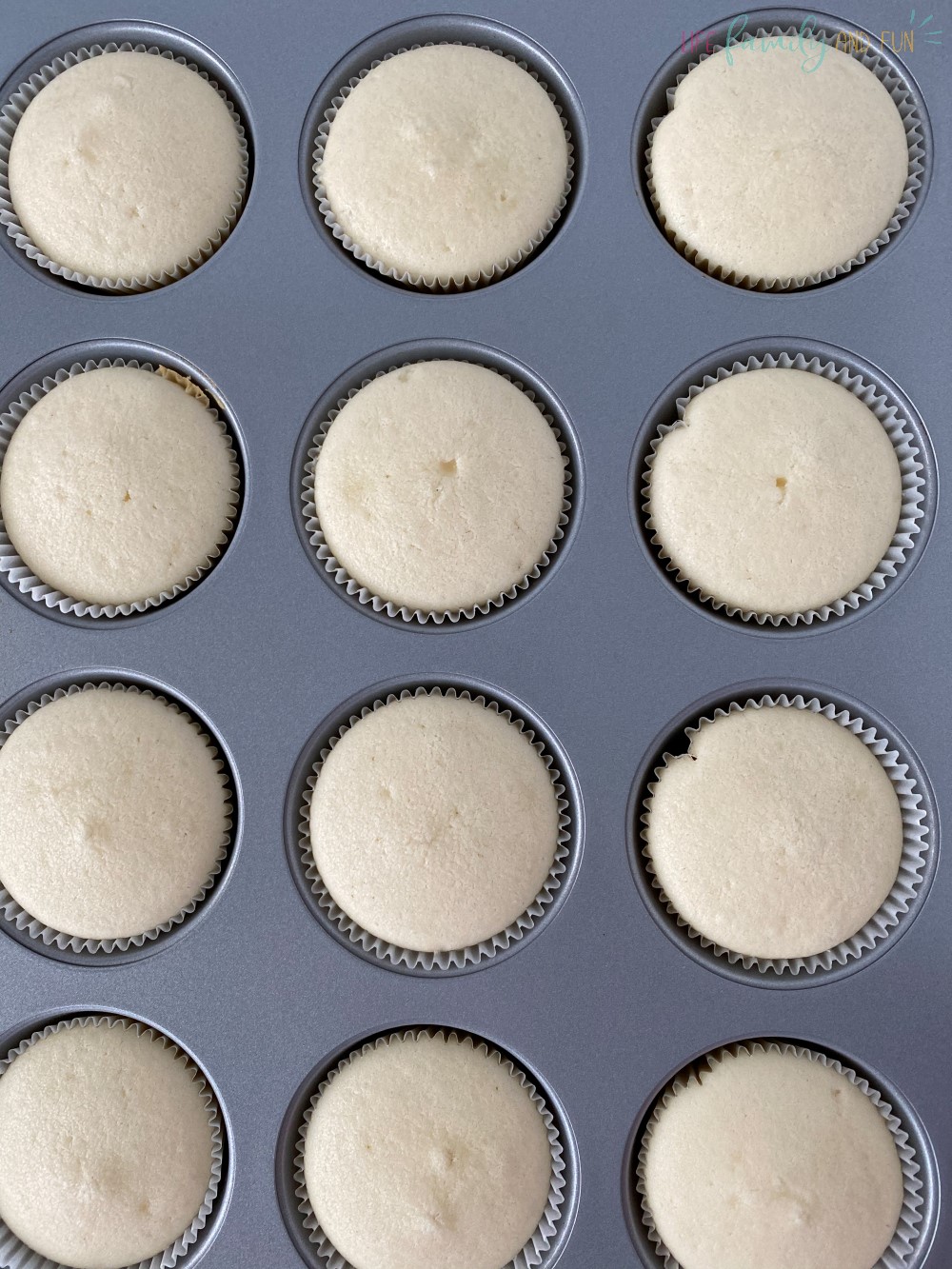 cooked vanilla cupcakes in pan