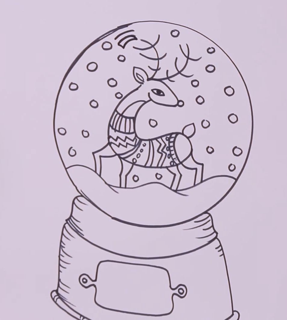 Drawing a Reindeer Snow Globe Tutorial