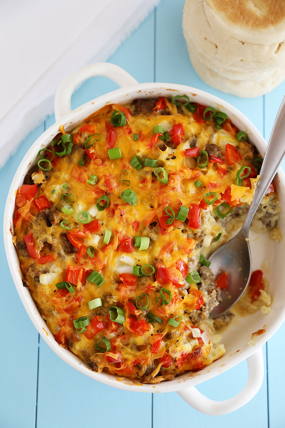 English Muffin Sausage, Egg and Cheese Breakfast Casserole