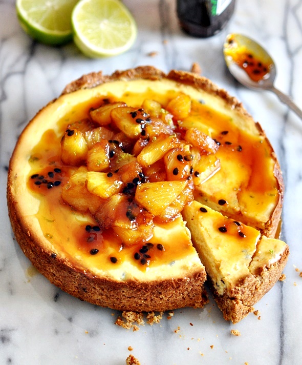 Gluten-Free Passionfruit Cheesecake with Caramelized Pineapple