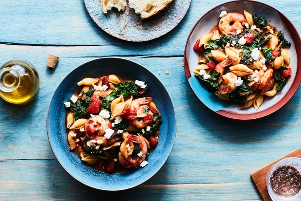 Greek-Style Shrimp Pasta with Kale