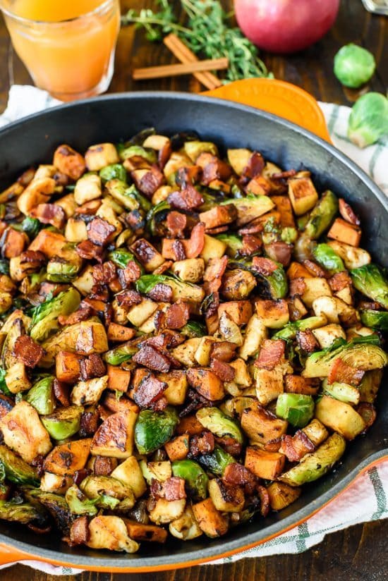 Harvest Chicken Skillet with Sweet Potatoes, Brussels Sprouts, and Sautéed Apples