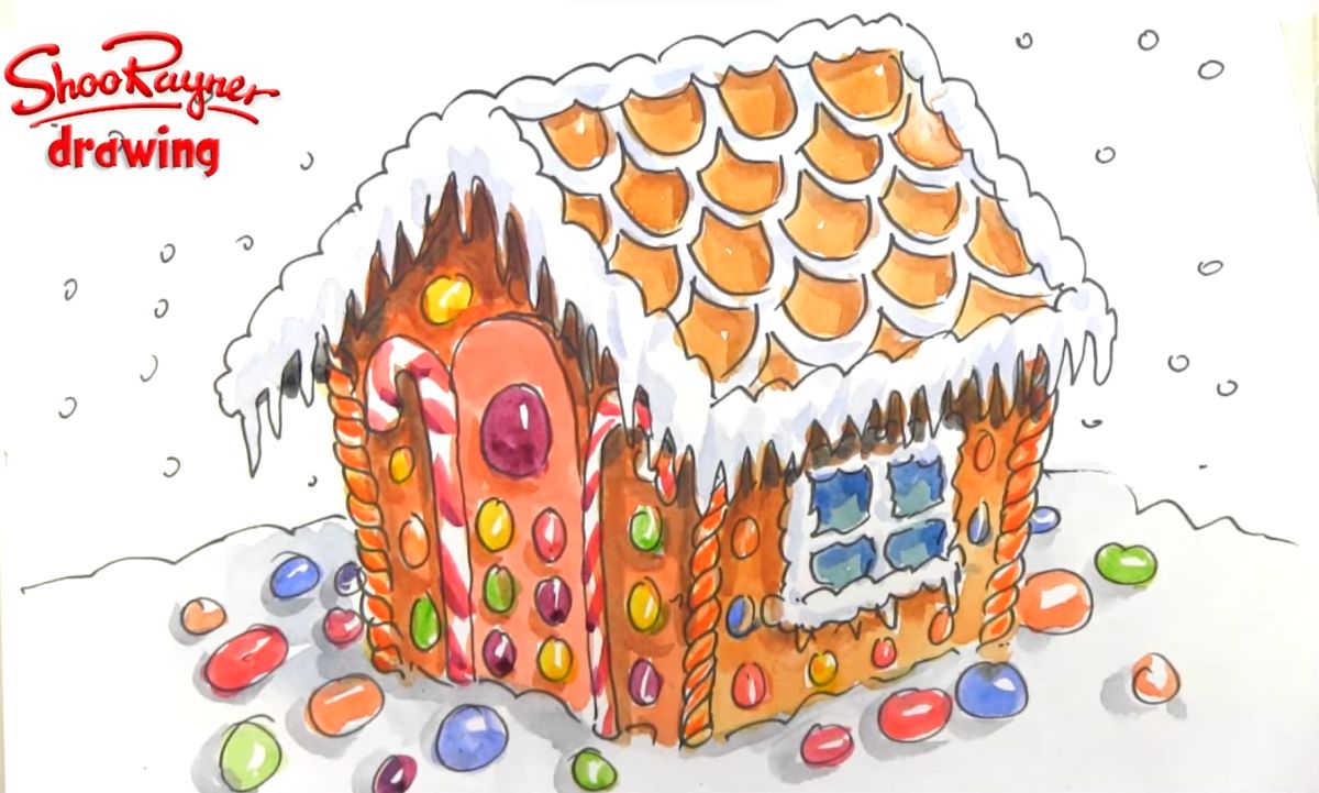 How to Draw a Christmas Card Gingerbread House