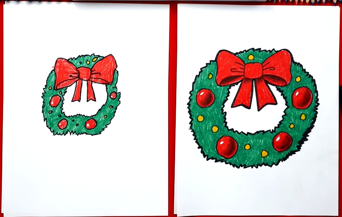 How to Draw a Christmas Wreath for Kids