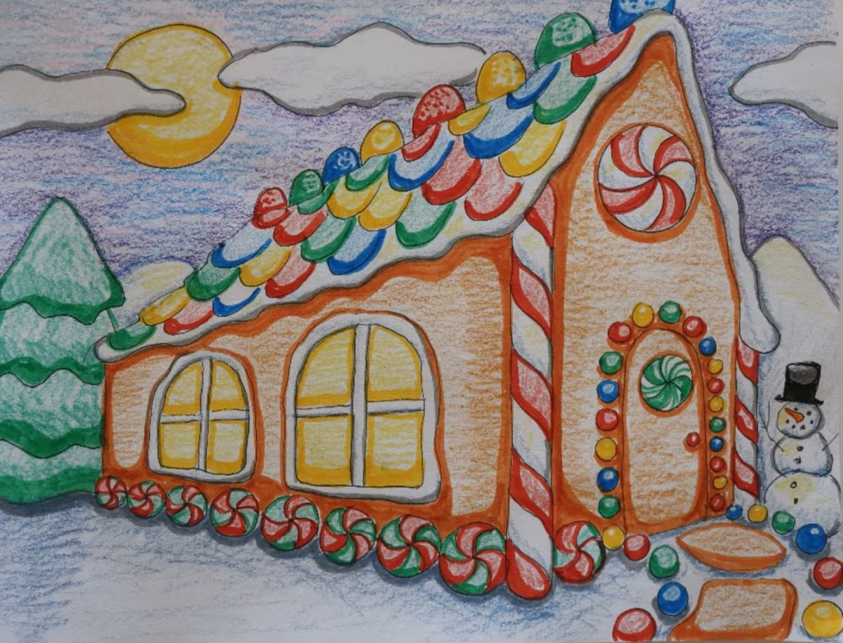 How to Draw a Gingerbread House 3D
