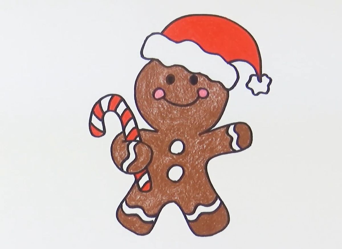 How to Draw a Gingerbread Man with a Candy Cane