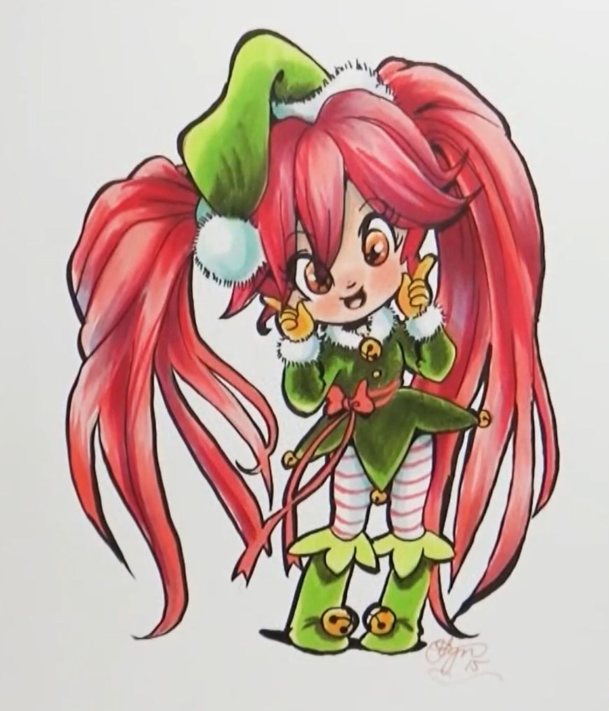 How to Draw a Japanese Christmas Elf