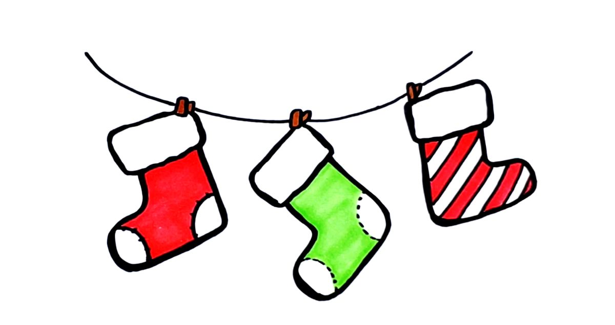 How to Draw a Row of Christmas Stockings