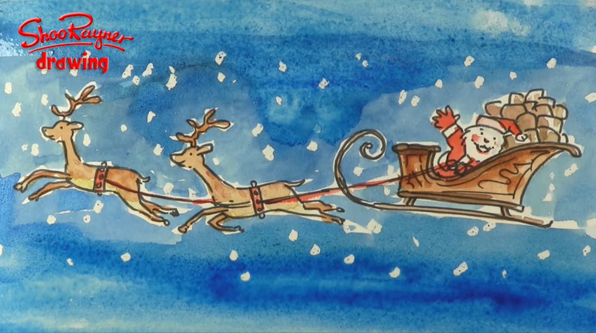 How to Draw a Sleigh with Reindeer