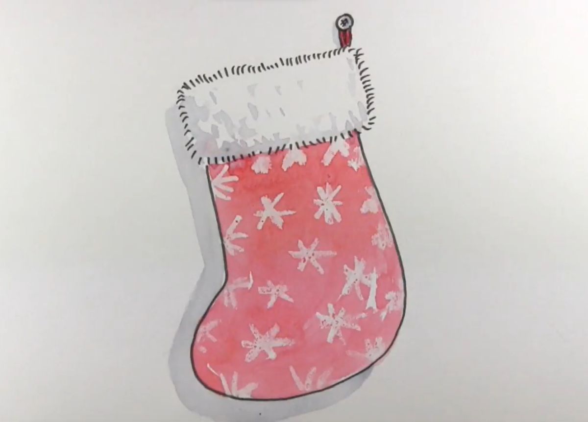 How to Draw a Snowflake Christmas Stocking