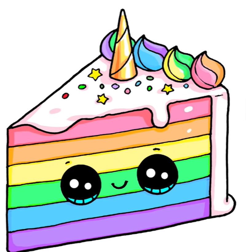 How to Draw a Unicorn Rainbow Cake Slice