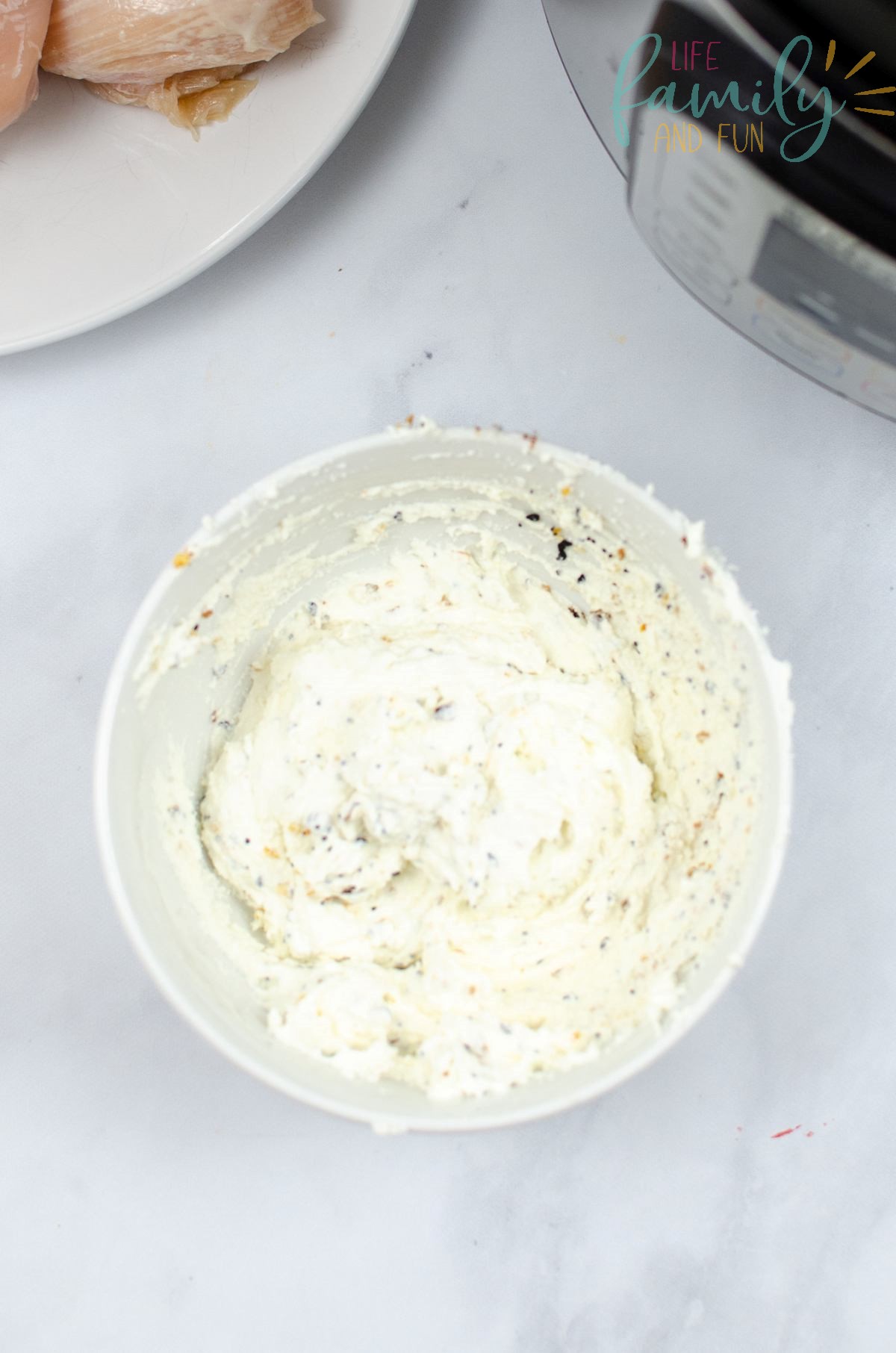cream cheese and seasoning mixture in bowl