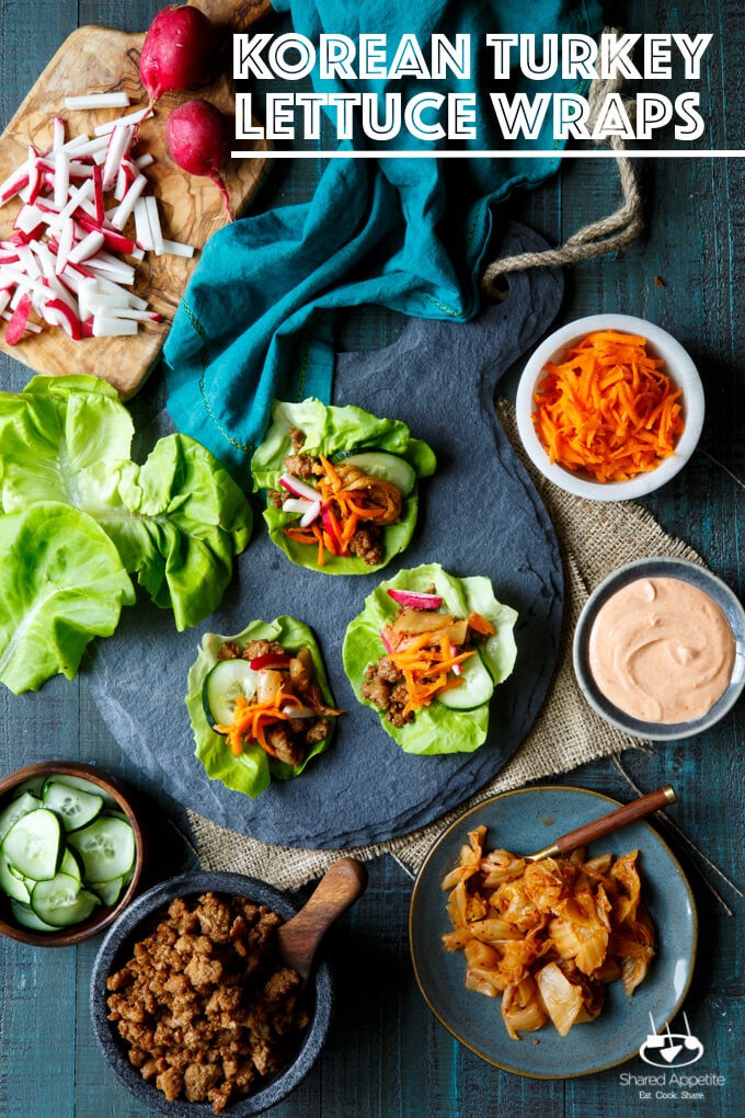 Korean Turkey Lettuce Wraps with Kimchi and Gochujang Aioli