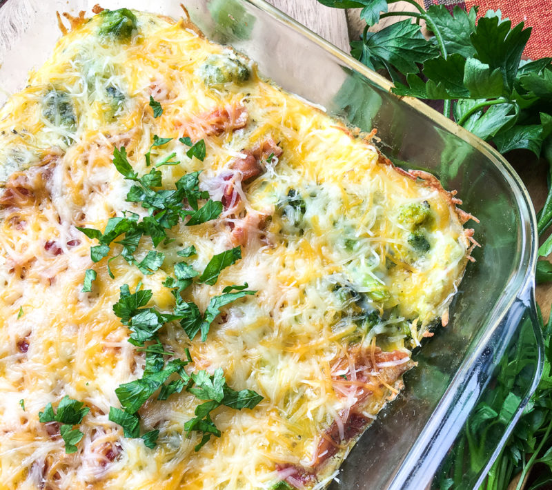 Low Carb Breakfast Casserole with Bacon, Broccoli, and Cheddar
