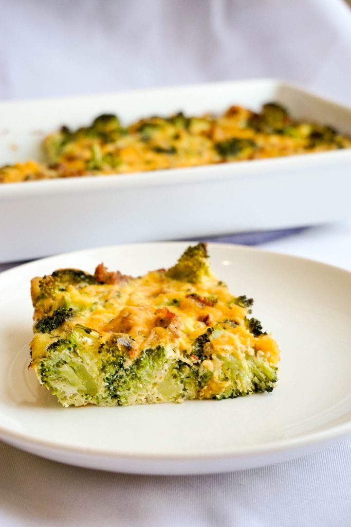 Low Carb Breakfast Casserole with Sausage, Broccoli, and Cheddar