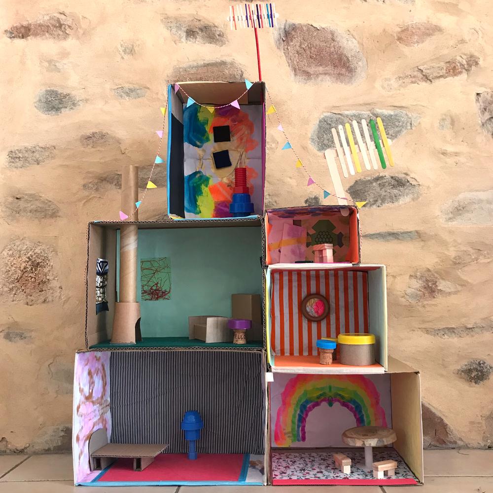 cardboard box house Multi-Level Cardboard Box Doll Home