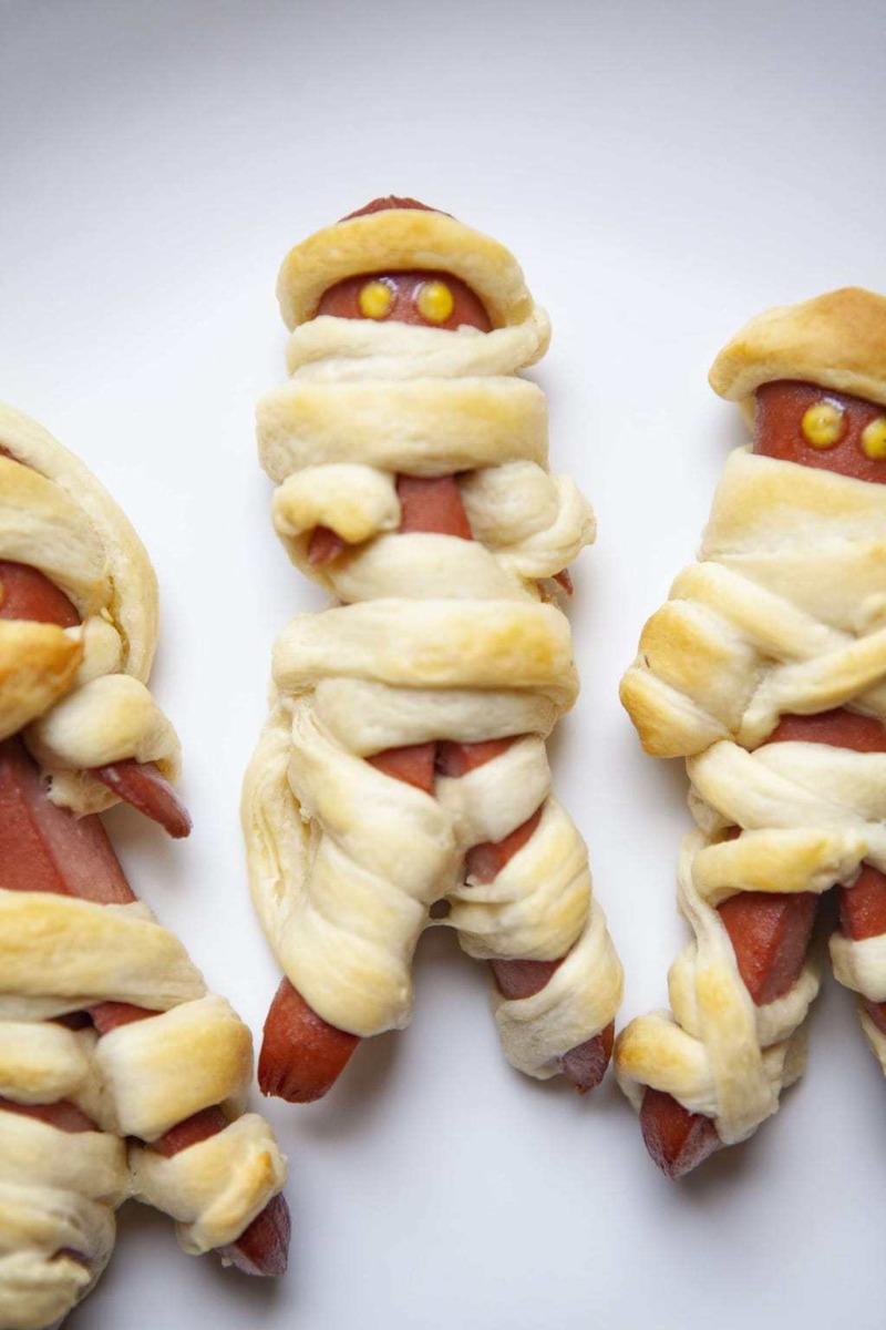 Mummy Hot Dogs Made With Crescent Rolls