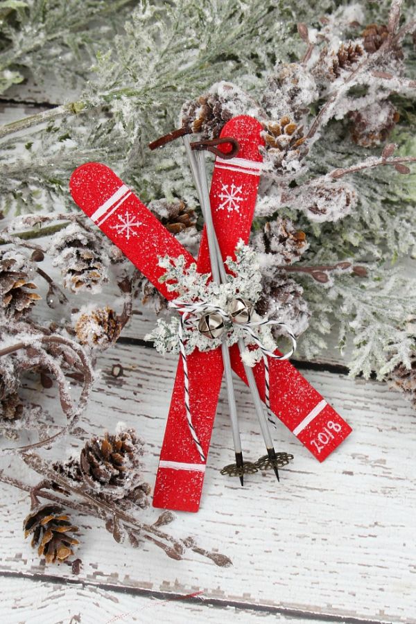 Popsicle Stick Skis Christmas Ornaments