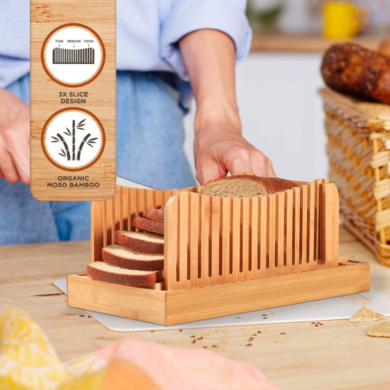 Premium Bamboo Bread Slicer with Knife