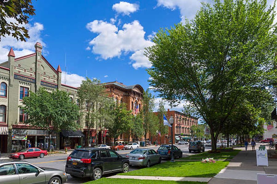Historic buildings on Broadway in downtown Saratoga Springs, New York State, USA