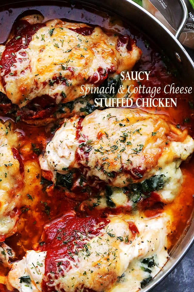 Saucy Spinach and Cottage Cheese Stuffed Chicken