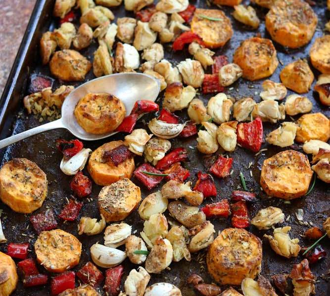 Sweet Potato and Butterbean Roasty Roots Tray Bake