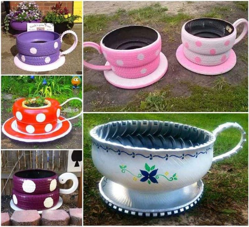 Tire Tea Cup Planters