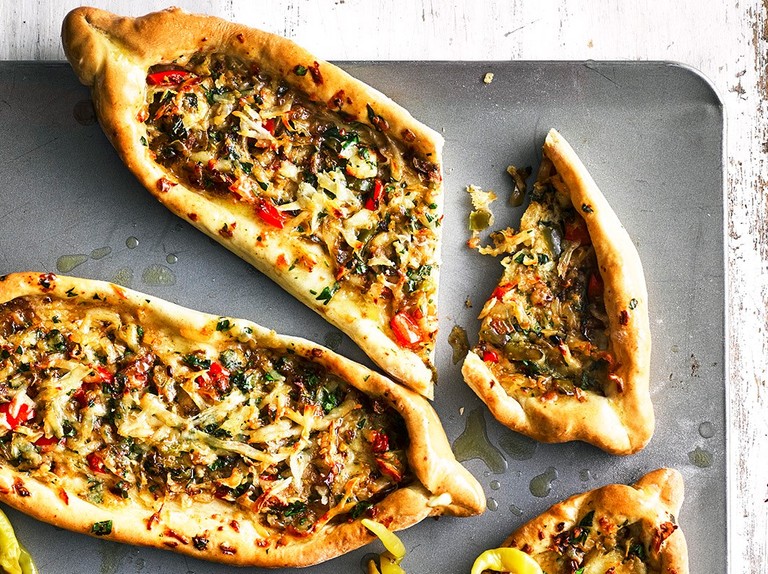 Turkish Pide with Cheese and Peppers