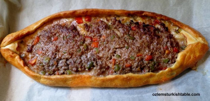 Turkish Pide with Ground Meat and Vegetables
